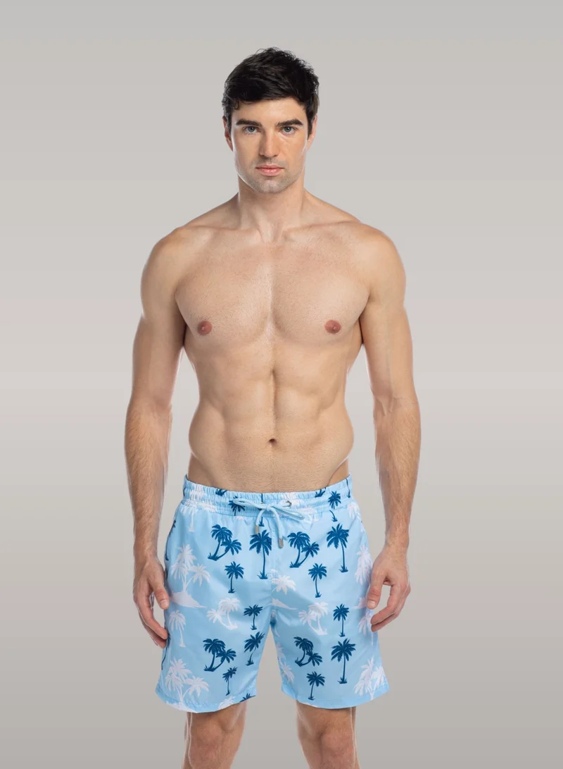 جاست نيتشر شورت سباحة سريع الجفاف بتصميم بالما باللون الأزرق